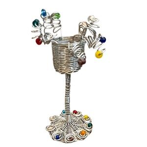 Vintage 90s‎ Metal Sculpture Candle Holder with Faux Ruby Gem Style Pieces